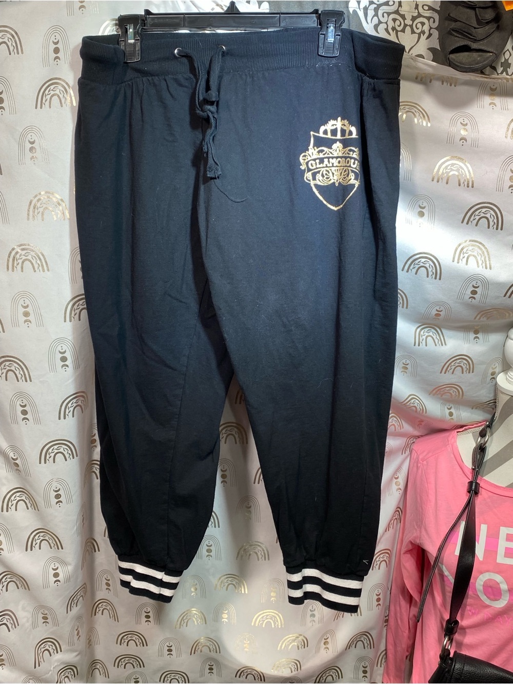 Glamorous Black Track Joggers with Gold Crest